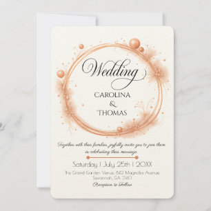 Elegant Peach Sparkle Wedding Script Calligraphy Invitation