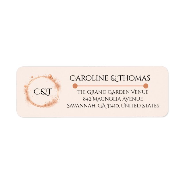 Elegant Peach Sparkle Wedding Script Calligraphy Return Address Label (Front)