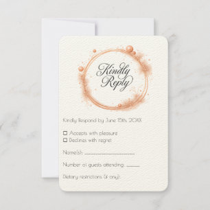 Elegant Peach Sparkle Wedding Script Calligraphy RSVP Card