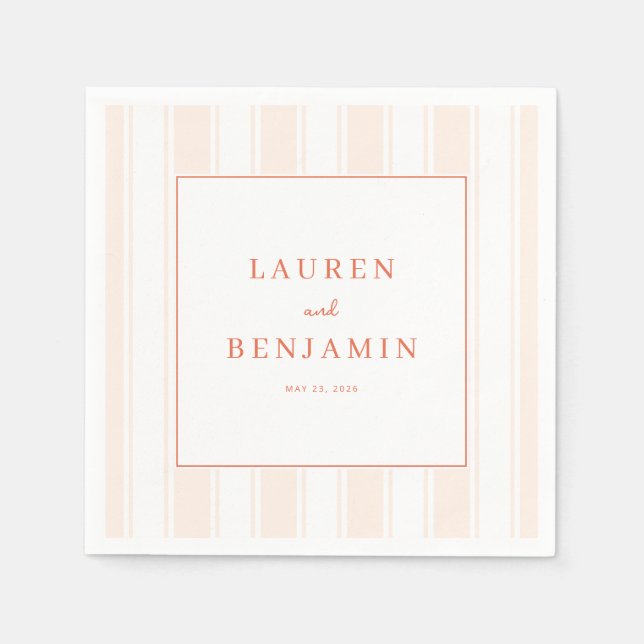 Elegant Peach Striped Invitations Napkin (Front)