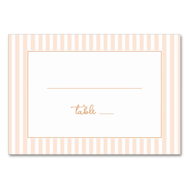 Elegant Peach Striped Minimalist Table Number (Front)
