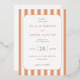 Elegant Peach Striped Wedding Invitation