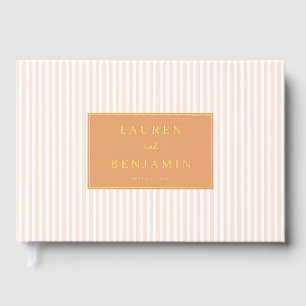 Elegant Peach Stripes with Gold Accents Guest Book
