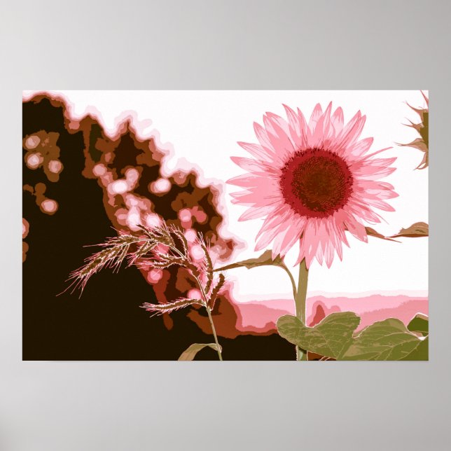 Elegant Peach Sunflower Artwork | Poster (Front)