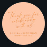 Elegant Peach Trendy Script Custom Thank You Classic Round Sticker<br><div class="desc">Elegant Peach Trendy Script Custom Thank You Classic Round Sticker</div>