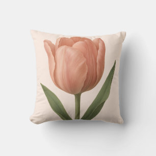 Elegant Peach Tulip Botanical Illustration Cushion