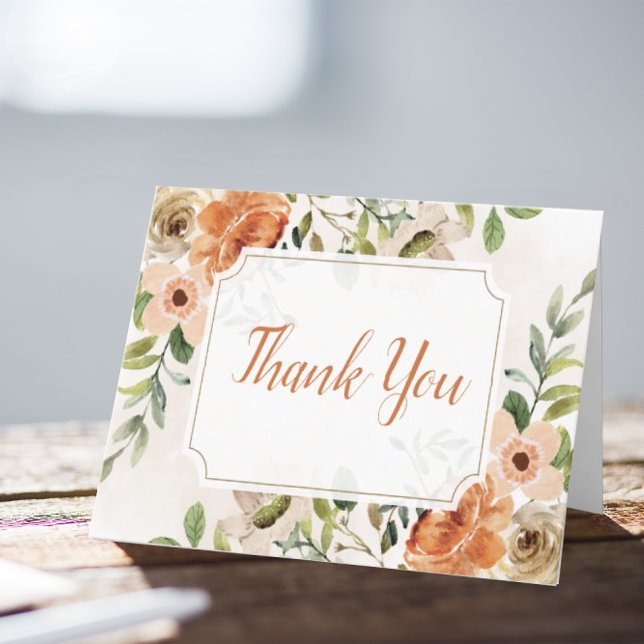 Elegant Peach Watercolor Floral Thank You (A pretty terracotta floral thank you card that is perfect for any occassion.)