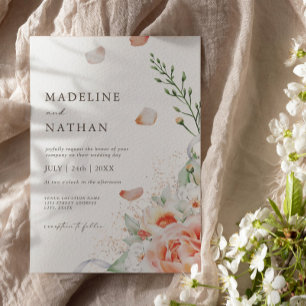 Elegant Peach Watercolor Floral Wedding Invitation