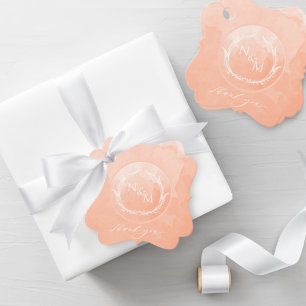 Elegant Peach Watercolor Monogram Wedding Favour Tags