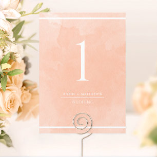 Elegant Peach Watercolor Table Number