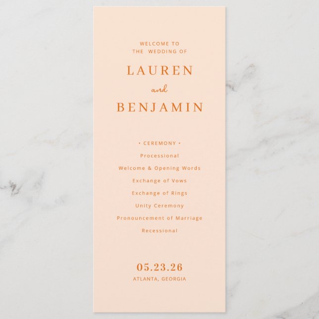 Elegant Peach Wedding Ceremony Program (Front)