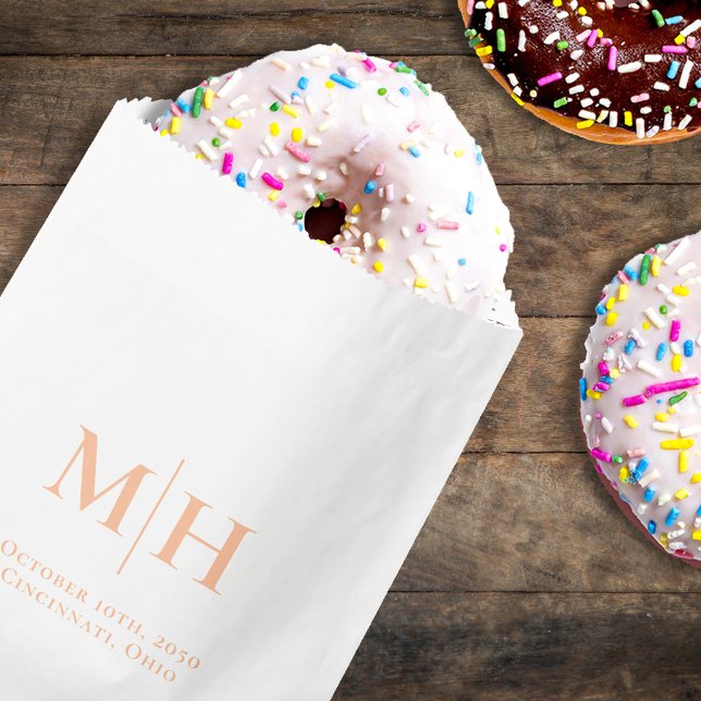 Elegant Peach Wedding Monogram Custom Favour Bag (Wedding monogram simple paper party bag.)