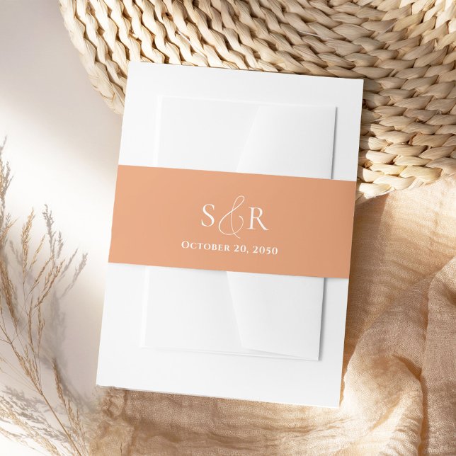 Elegant Peach Wedding Monogram Simple Invitation Belly Band (Peach monogram simple invitation belly band)