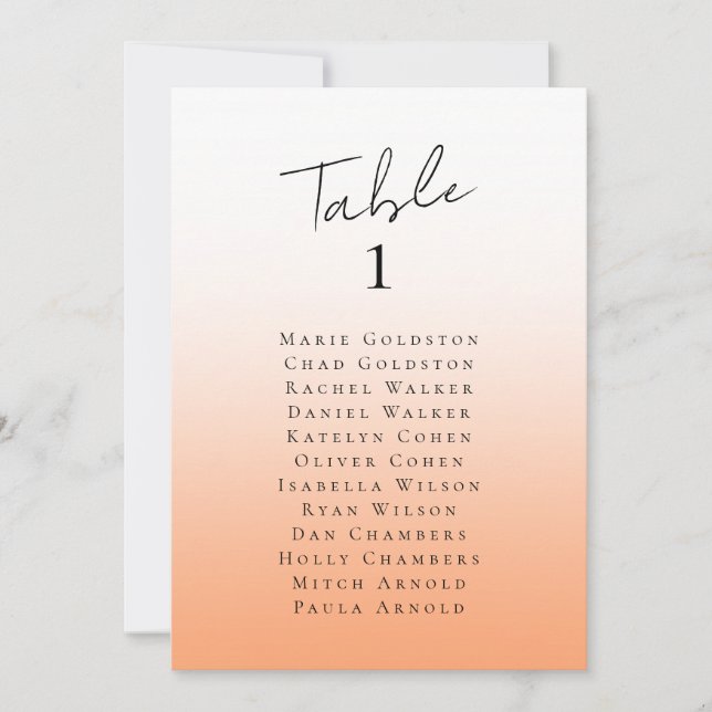 Elegant Peach Wedding Seating Chart Table List (Front)
