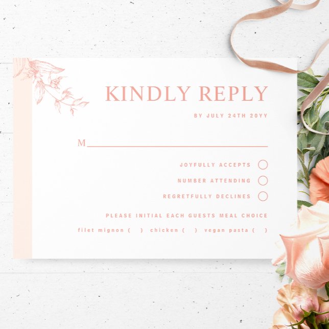 Elegant Peach Wedding With/without Meal RSVP Card (Creator Uploaded)