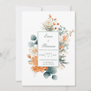 Elegant Peach White Eucalyptus Gold Speckle Invitation