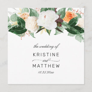 Elegant Peach White Fall Watercolor Floral Wedding Program