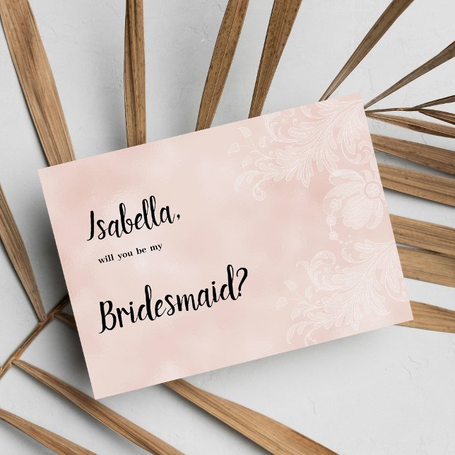 Elegant peach white flower lace frame Bridesmaid Invitation (Elegant peach white flower lace frame Bridesmaid)