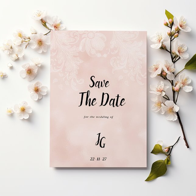 Elegant peach white flower lace Save The Date Invitation (Elegant peach white flower lace Save The Date)