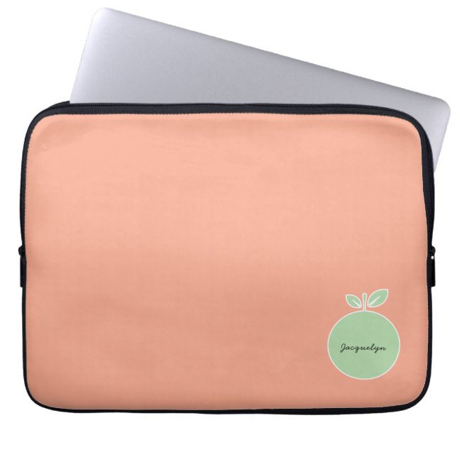 Elegant Peach with Name Laptop Sleeve (Front)