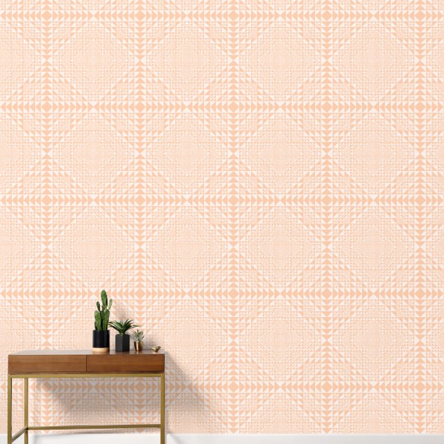 Elegant Peachy Light Pink Geometric Motif Pattern Wallpaper (Hallway)