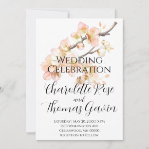 Elegant peachy pink watercolor floral wedding invitation