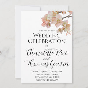 Elegant peachy pink watercolor floral wedding invitation
