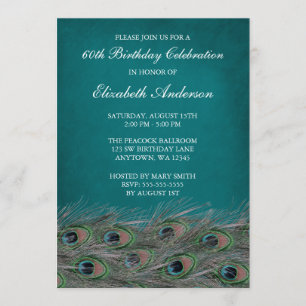 Elegant Peacock 60th Birthday Party Invitations