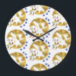 elegant peacock and elk large clock<br><div class="desc">this mesmerising, tantalising fashion design displays colourful, dazzling art of peacocks and elk.</div>