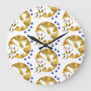 elegant peacock and elk large clock