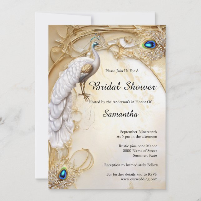 Elegant peacock and feathers vintage elegant chic invitation (Front)