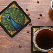 Elegant Peacock Beverage Coaster Set