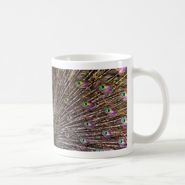 Elegant Peacock Bird and Feather Artwork Coffee Mug (Right)