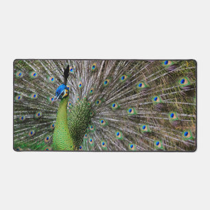 Elegant Peacock Bird and Feather Artwork Desk Mat