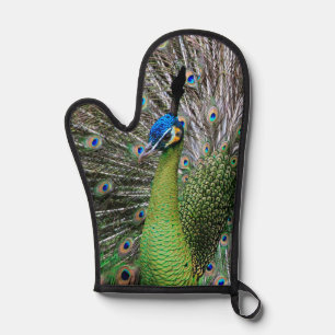 Elegant Peacock Bird and Feather Artwork Oven Mitt