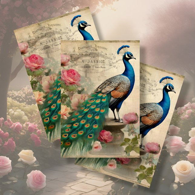 Elegant Peacock Birdcage Floral Ephemera Decoupage Tissue Paper (Creator Uploaded)