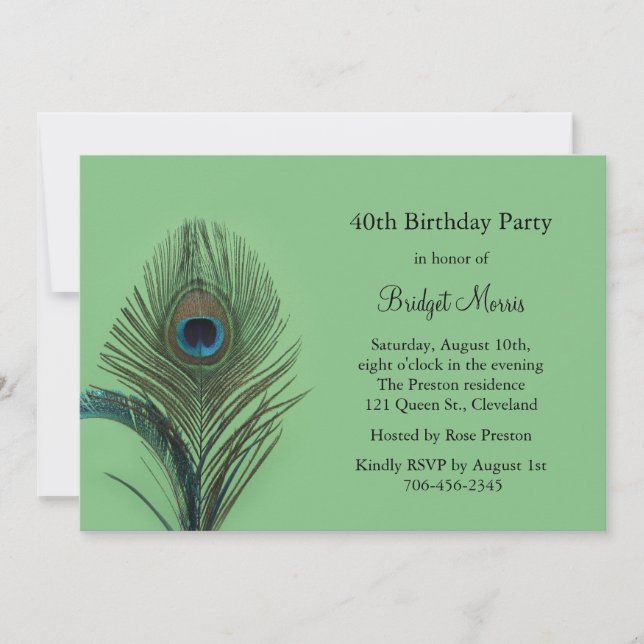 Elegant Peacock Birthday Invitation (Front)