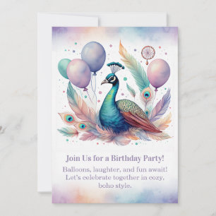 Elegant Peacock Birthday Invitation  Boho 
