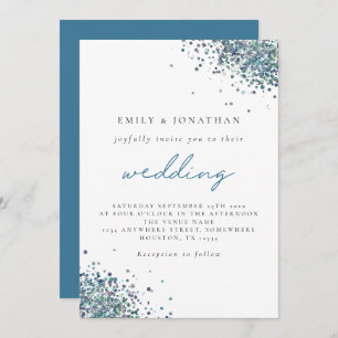 Elegant Peacock Blue Glitter Wedding Invitation