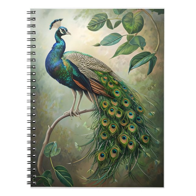 Elegant Peacock Botanical Wall Art Print Notebook (Front)