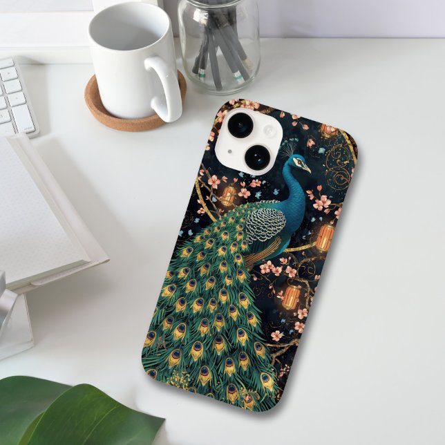 Elegant Peacock Cherry Blossom Art Case-Mate iPhone Case (Creator Uploaded)