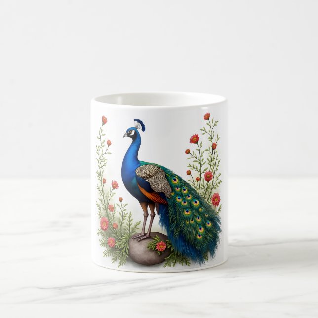 Elegant Peacock Coffee Mug (Center)