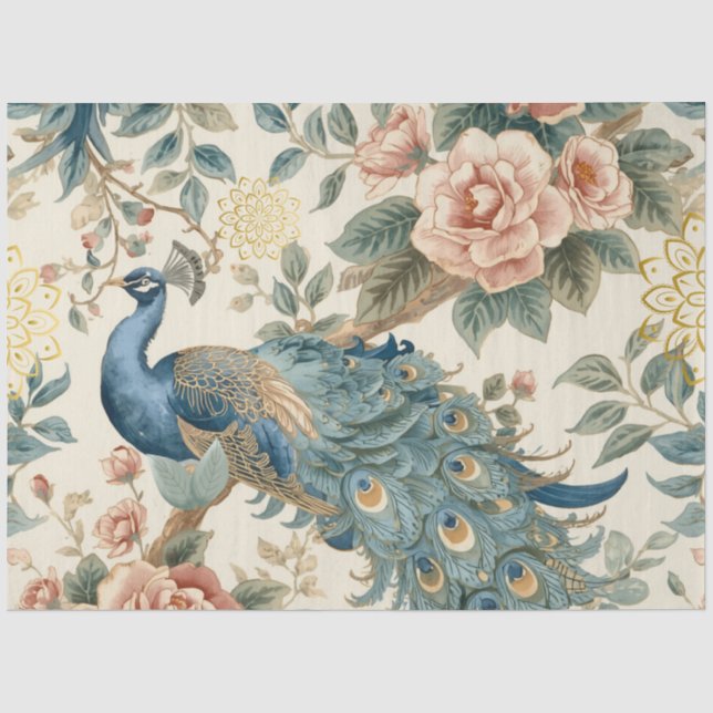 Elegant Peacock Decoupage  Tissue Paper (Front)