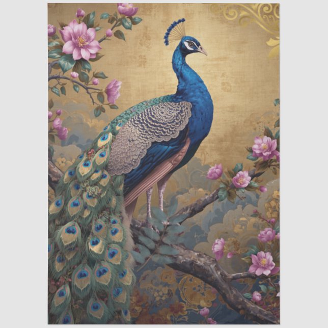 Elegant Peacock Decoupage  Tissue Paper (Front)
