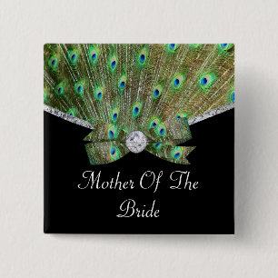Elegant Peacock & DIamonds Wedding 15 Cm Square Badge