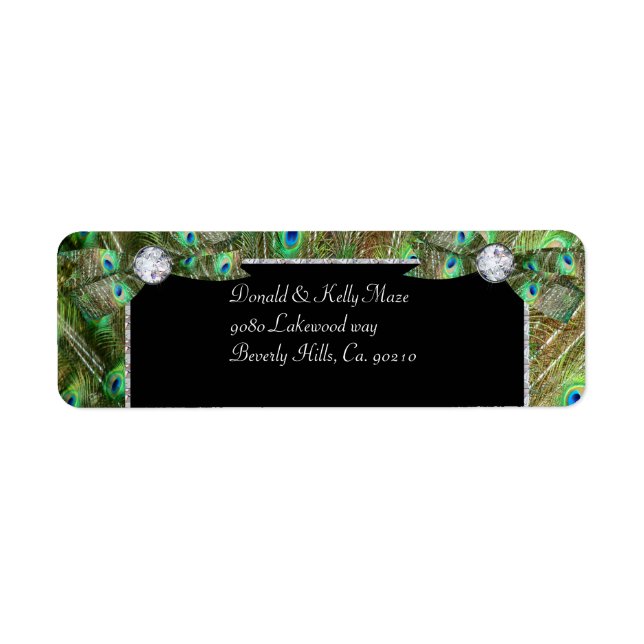 Elegant Peacock & DIamonds Wedding Return Address Label (Front)