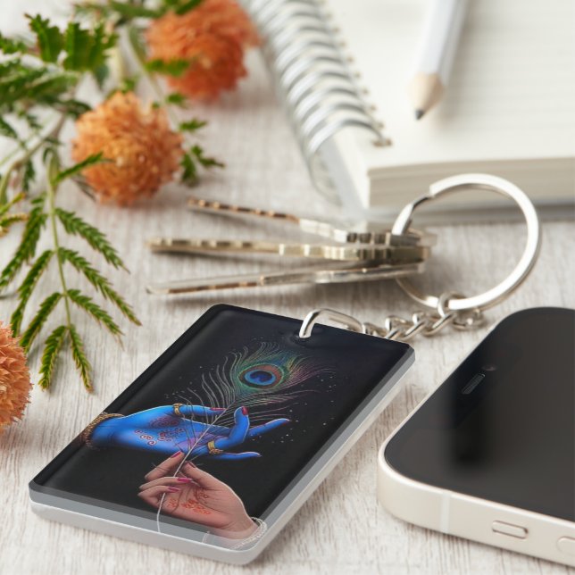Elegant Peacock Feather Acrylic Keychain  (Front Right)