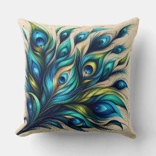 Elegant Peacock Feather Design  Cushion