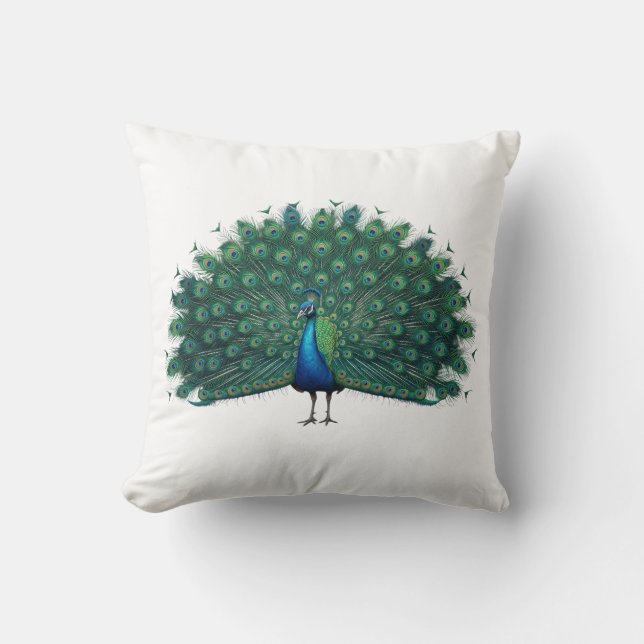 Elegant Peacock Feather Display Throw Pillow (Front)