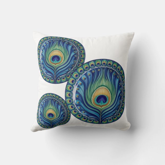 Elegant Peacock Feather Mandala Cushion (Back)